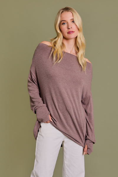 Emily - A Cowl  Neck Long Sleeve Off the Shoulder Top