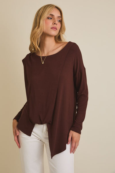 Helene - A Round Neck Long Sleeve Front Twist Top