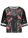 Explore More Collection - Sequin Football Round Neck Half Sleeve Top