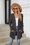 Explore More Collection - Pocketed Open Front Long Sleeve Cardigan