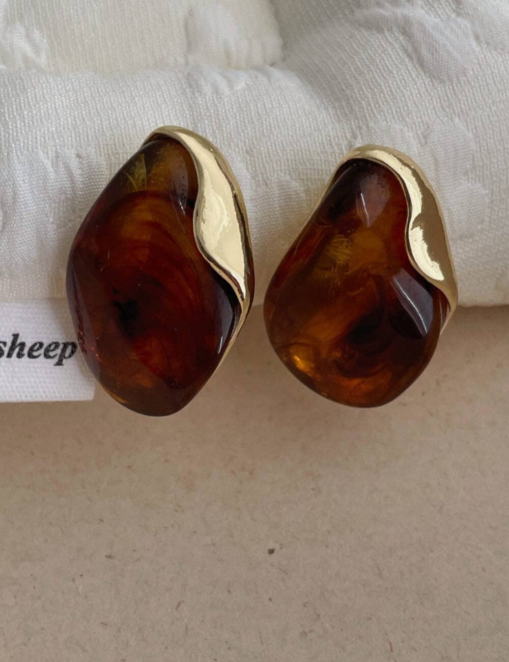 Elegant Amber Metal Resin Splice Drop Earrings