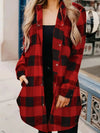 Explore More Collection - Plaid Collared Neck Snap Down Long Sleeve Jacket