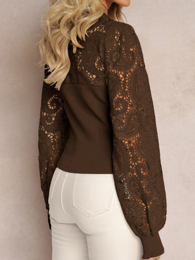 Explore More Collection - Lace Round Neck Long Sleeve T-Shirt