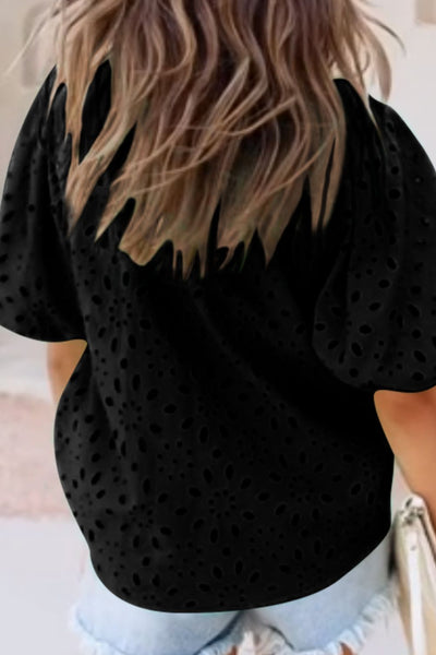 Explore More Collection - Eyelet Button Up Half Sleeve Blouse