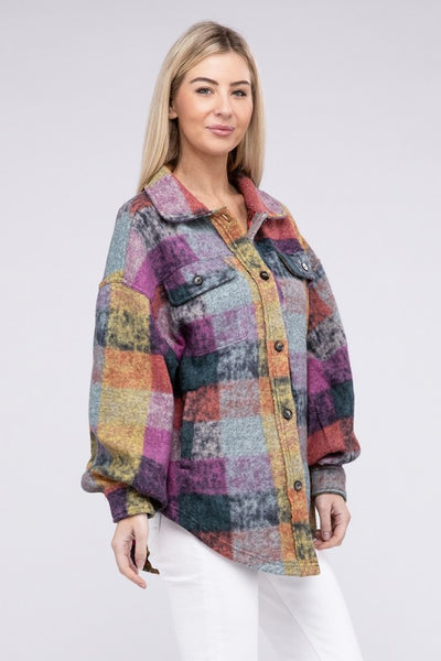 Explore More Collection - Loose Fit Buttoned Down Check Shirt Jacket