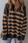 Explore More Collection - Striped Half Zip Long Sleeve Knit Top