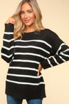 Explore More Collection - Haptics Full Size Striped Contrast Side Slit Sweater