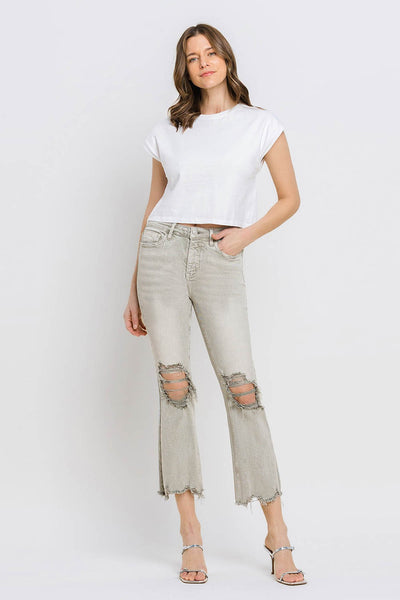 Explore More Collection - Lovervet Distressed Raw Hem Cropped Flare Jeans