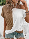 Explore More Collection - Contrast Asymmetrical Neck Short Sleeve T-Shirt