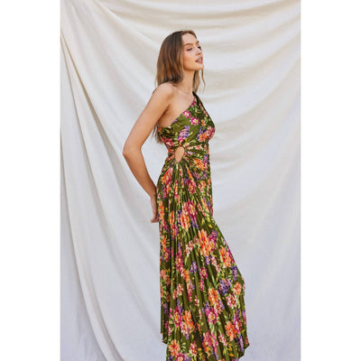 Garden Party Asymmetrical Pleated Maxi Dress: WILLOW GARDEN