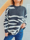 Explore More Collection - Contrast Round Neck Long Sleeve Sweater