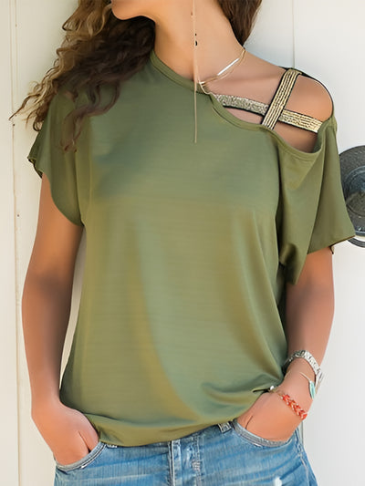 Explore More Collection - Asymmetrical Neck Short Sleeve T-Shirt