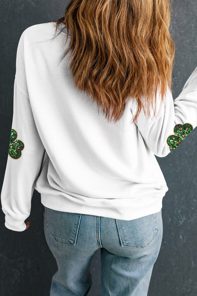 Explore More Collection - Sequin Lucky Clover Long Sleeve Sweatshirt