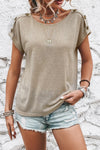 Explore More Collection - Decorative Button Round Neck Short Sleeve Blouse