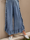 Explore More Collection - Drawstring Ruffled Wide Leg Jeans