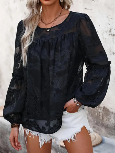 Explore More Collection - Round Neck Balloon Sleeve Blouse