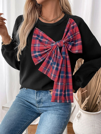 Explore More Collection - Perfee Bow Round Neck Long Sleeve Sweatshirt