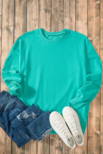 Explore More Collection - High-Low Round Neck Long Sleeve Sweatshirt