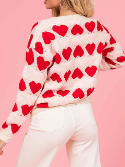 Explore More Collection - Valentine’s Day Fuzzy Heart Round Neck Long Sleeve Sweater