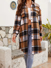 Explore More Collection - Plaid Collared Neck Long Sleeve Jacket