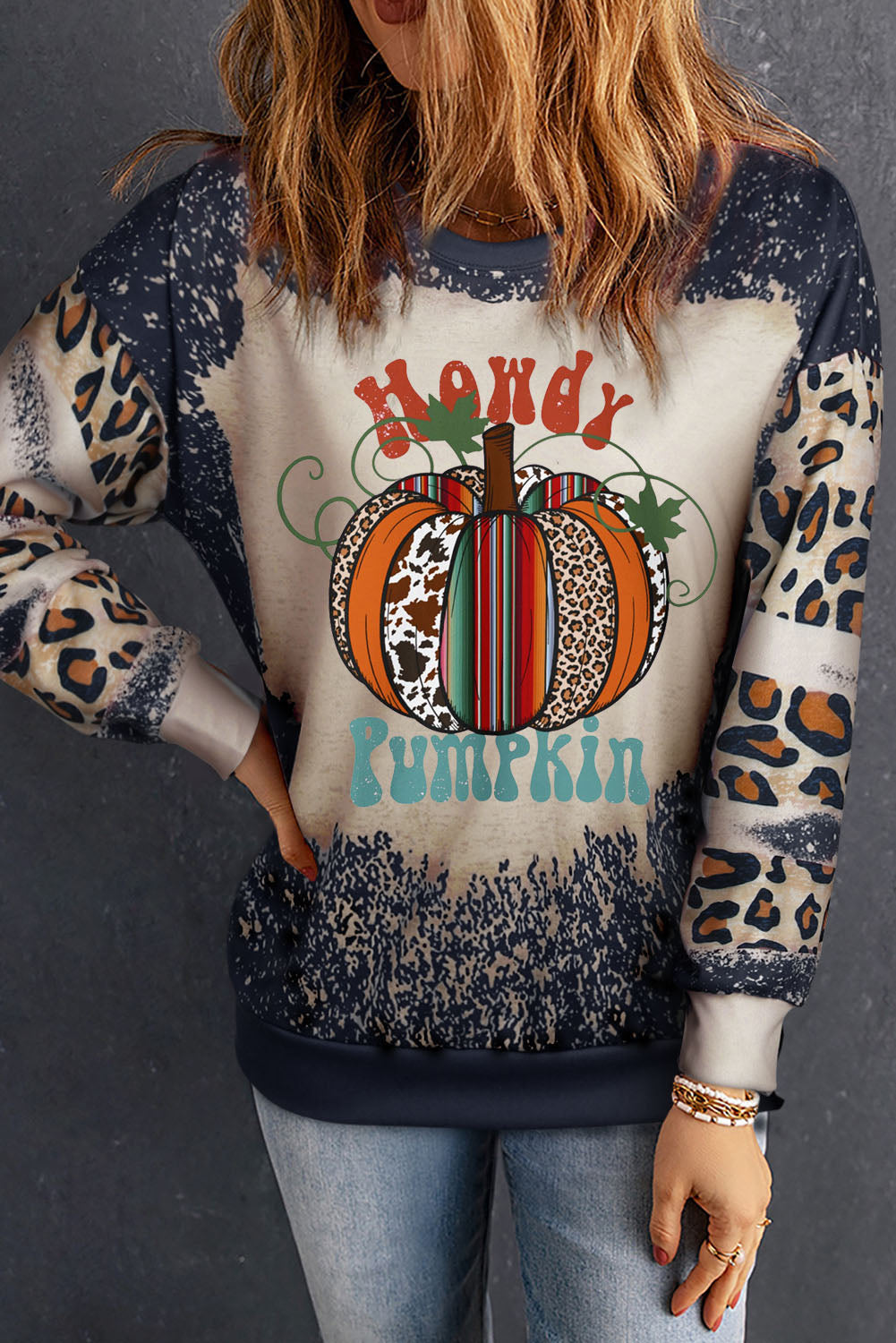 Explore More Collection - Pumpkin Graphic Long Sleeve Sweatshirt