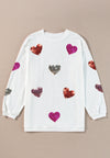 Explore More Collection - Valentine’s Day Sequin Heart Round Neck Long Sleeve Sweatshirt