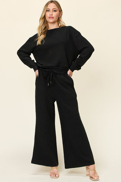 Explore More Collection - Double Take Full Size Texture Long Sleeve Top and Pants Set