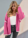 Explore More Collection - Double Take Contrast Open Front Dropped Shoulder Cardigan