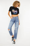 Explore More Collection - Kancan Mid Rise Distressed Straight Jeans