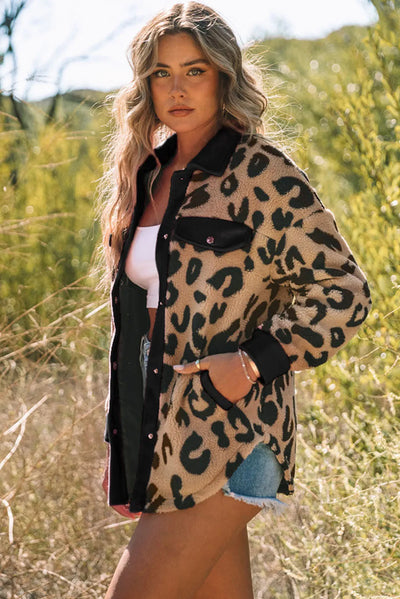 Explore More Collection - Leopard Button Up Long Sleeve Jacket