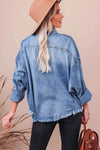 Explore More Collection - Raw Hem Sequin Football Long Sleeve Denim Jacket