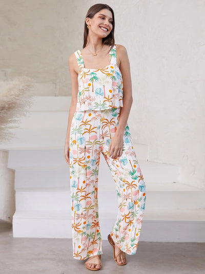 Explore More Collection - Printed Wide Strap Top and Pants Set