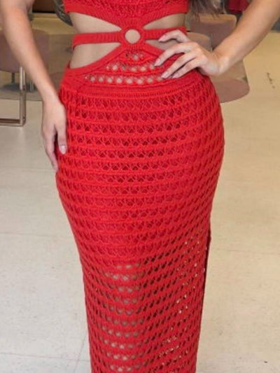 Explore More Collection - Cutout Slit Round Neck Sweater Dress