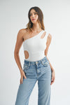 Explore More Collection - MABLE One Shoulder Ribbed Cutout Detail Bodysuit