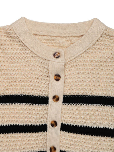 Explore More Collection - Perfee Striped Half Button Long Sleeve Sweater