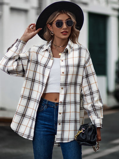 Explore More Collection - Mandy Plaid Collared Neck Long Sleeve Shirt