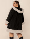 Explore More Collection - Plus Size Fuzzy Trim Open Front Long Sleeve Hooded Coat