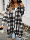 Explore More Collection - Plaid Zip Up Hooded Coat