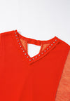 Explore More Collection - Studded Waffle-Knit V-Neck Long Sleeve Top