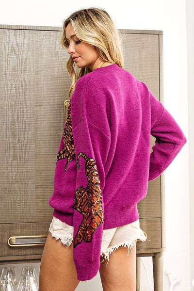 Explore More Collection - BiBi Sequin Tiger Embroidery Sweater