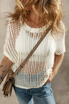 Explore More Collection - Openwork Round Neck Half Sleeve Knit Cover Up