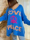 Explore More Collection - Peace Graphic V-Neck Long Sleeve Sweater