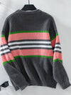 Explore More Collection - Contrast Stripes Round Neck Long Sleeve Sweater