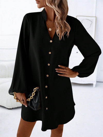 Explore More Collection - Notched Long Sleeve Mini Dress