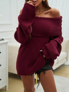 Explore More Collection - Off-Shoulder Extra-Long Sleeve Sweater