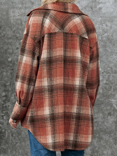 Explore More Collection - Plaid Button Up Long Sleeve Jacket