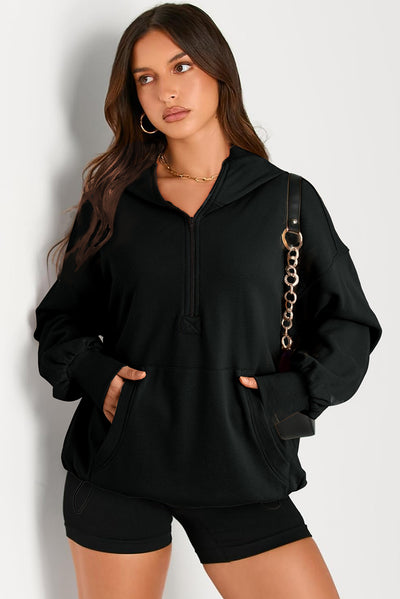 Explore More Collection - Pocketed Half Zip Long Sleeve Hoodie