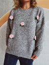 Explore More Collection - Flower Round Neck Long Sleeve Sweater