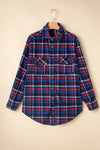 Explore More Collection - Pocketed Plaid Collared Neck Long Sleeve Shacket