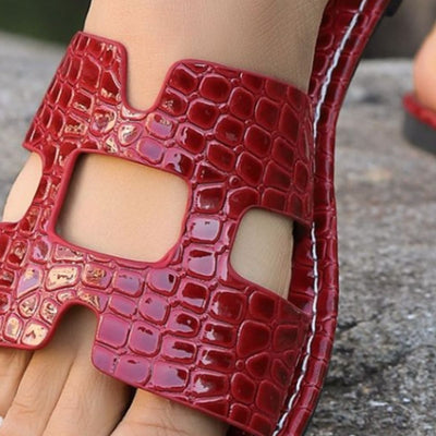 Explore More Collection - Crocodile Pattern Open-Toe PU Leather Sandals